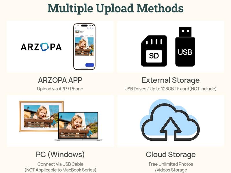 ARZOPA WiFi Digital Touch Screen Photo Frame Free Unlimited Cloud Storage Touchscreen 120s Video Frame PhotoFrame Digital Picture Frame Auto Rotate for Gift Idea