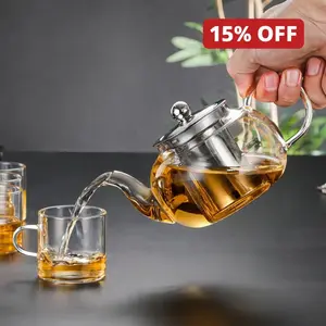 Glass Teapot With Removable Infuser   Teacup Stainless Steel Home Modern