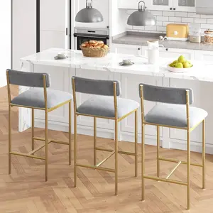 Bar Stools Set of 4, Upholstered Counter Height Bar Stool with Backrest and Footrest, Wider Seat, Kitchen Barstools for Kitchen Island, Dining Room, Easy Assembly, Gold