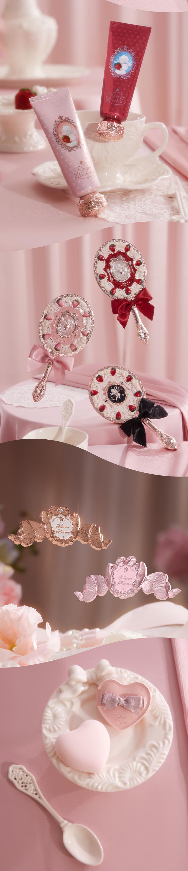 Flower Knows Pink Sweetheart Set - Full Face Makeup Set with Lipstick, Blush, Eyeshadow Palette and Cosmetic Tools, Summer Beauty Gift Box