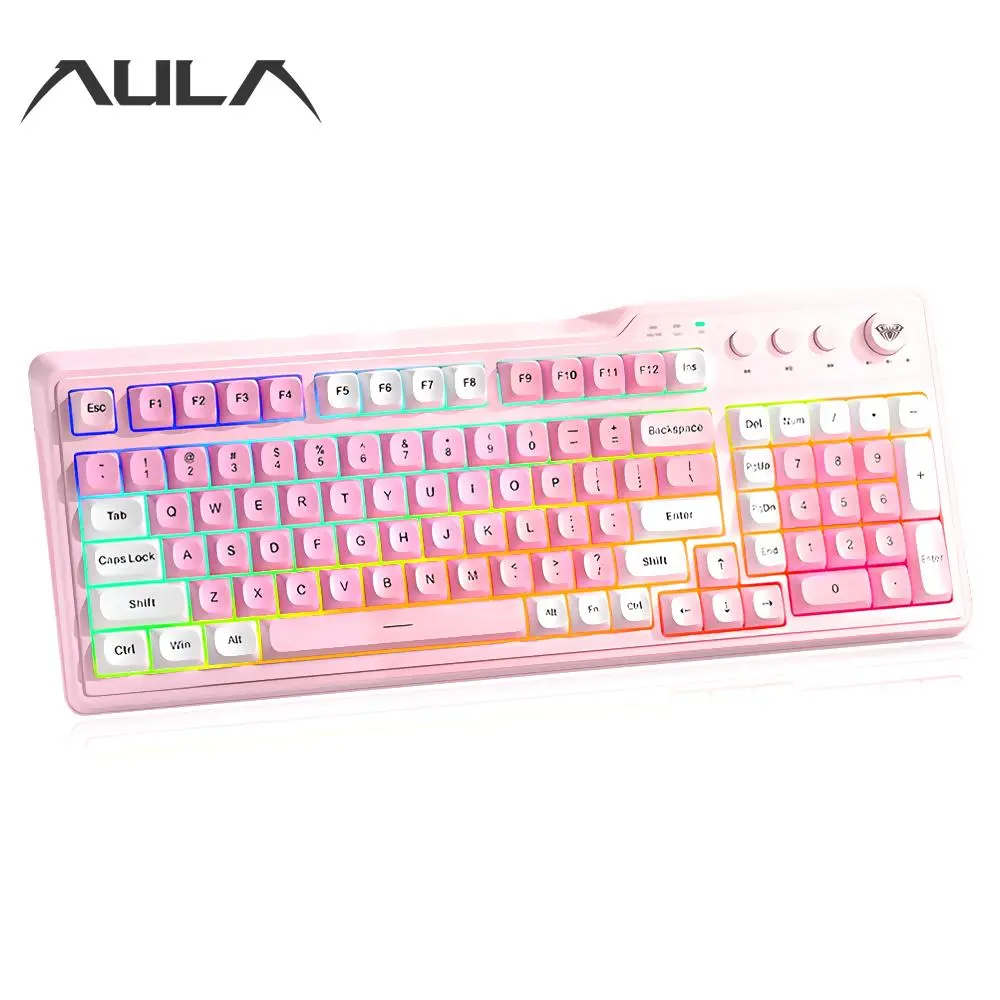 AULA F3099 Wireless Membrane Keyboard, USB Rechargeable Backlit Keyboard with RGB Light, Ergonomic Design Keyboard for Computer & Office