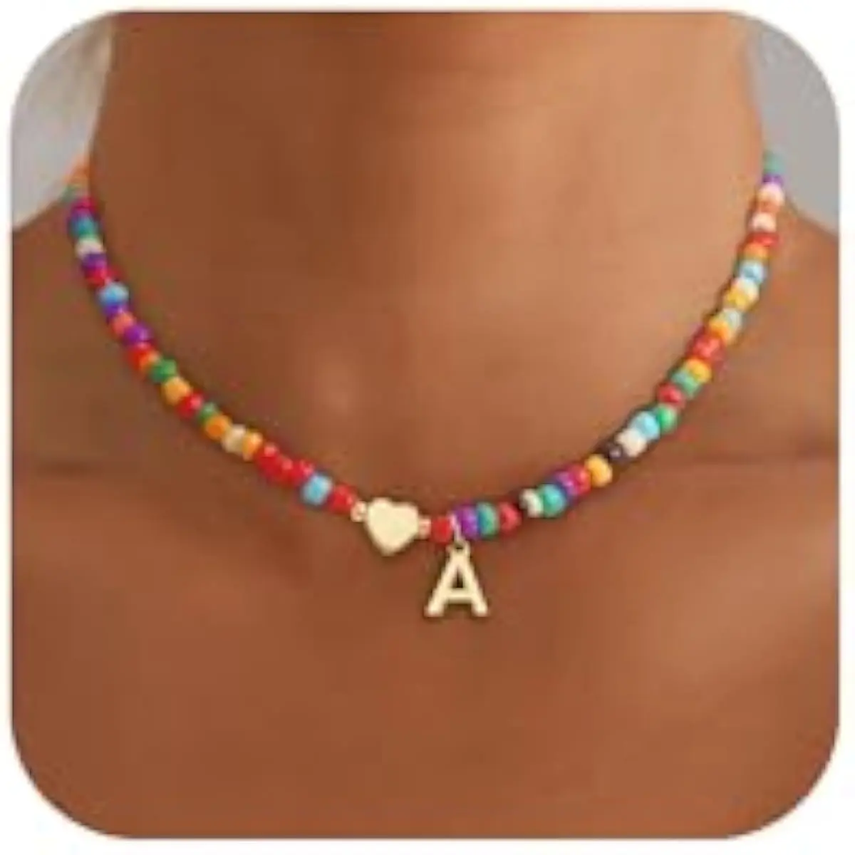 Easter Basket Stuffers Gifts for Kids Girls - Colorful Beaded Initial Necklace Teen Girls Trendy Stuff Dainty Letter Choker Necklace Birthday Easter Gifts for Toddler Teens
