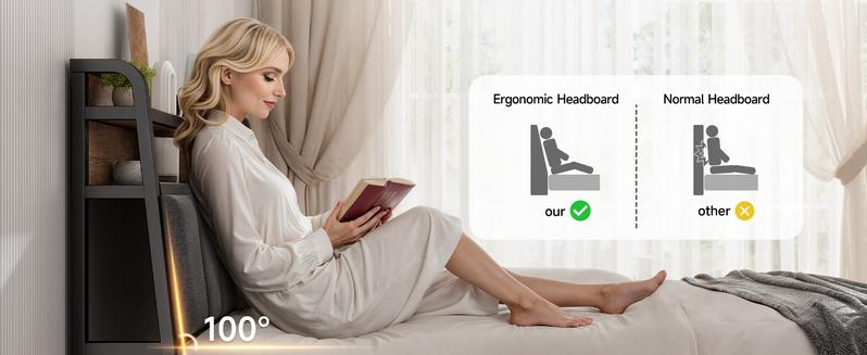 【Valentine's Day gift】ONBRILL Queen/King Size Headboard with 2-Tier Storage, Uphlstered Headboard with LED Light & USB Ports,【HeadBoardOnly】, Height Adjustable, Sturdy and Stable 【Valentine's Day gift】ONBRILL Queen/King Size Headboard with 2-Tier Storage, Uphlstered Headboard with LED Light & USB Ports,【HeadBoardOnly】, Height Adjustable, Sturdy and Stable