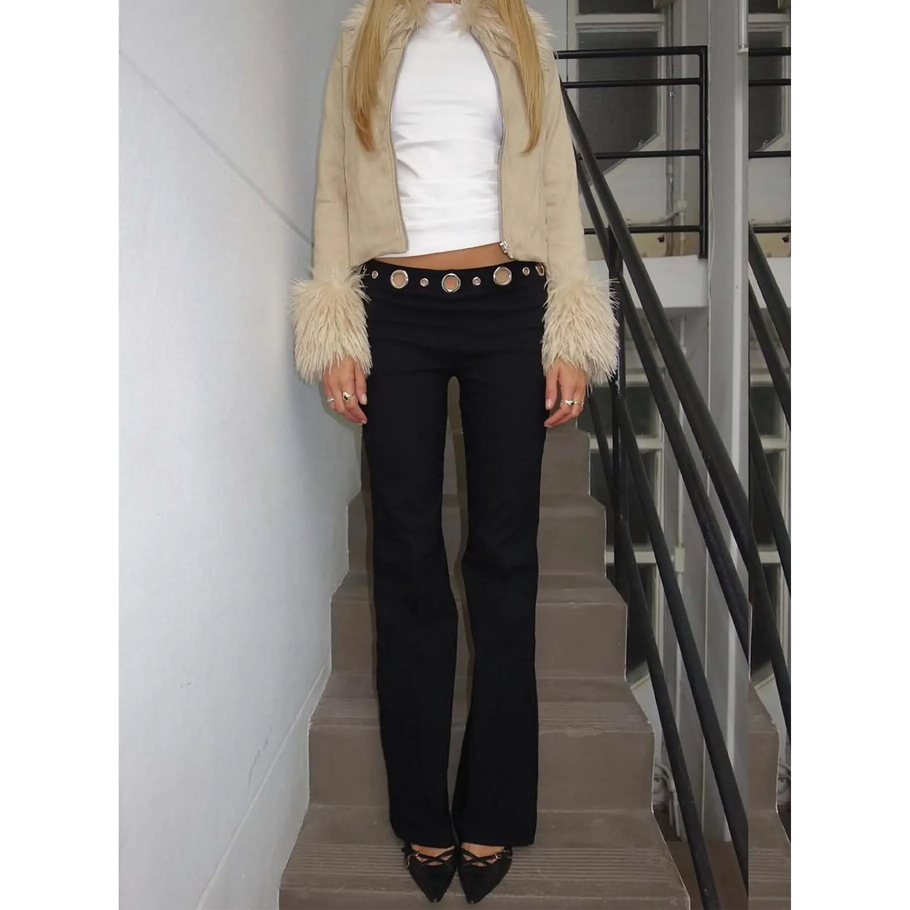 True Grit Eyelet Flare Pants Black