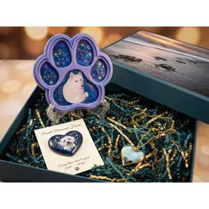 Ultimate Pet Memorial Box: Custom Resin Paw, Heart & Pendant