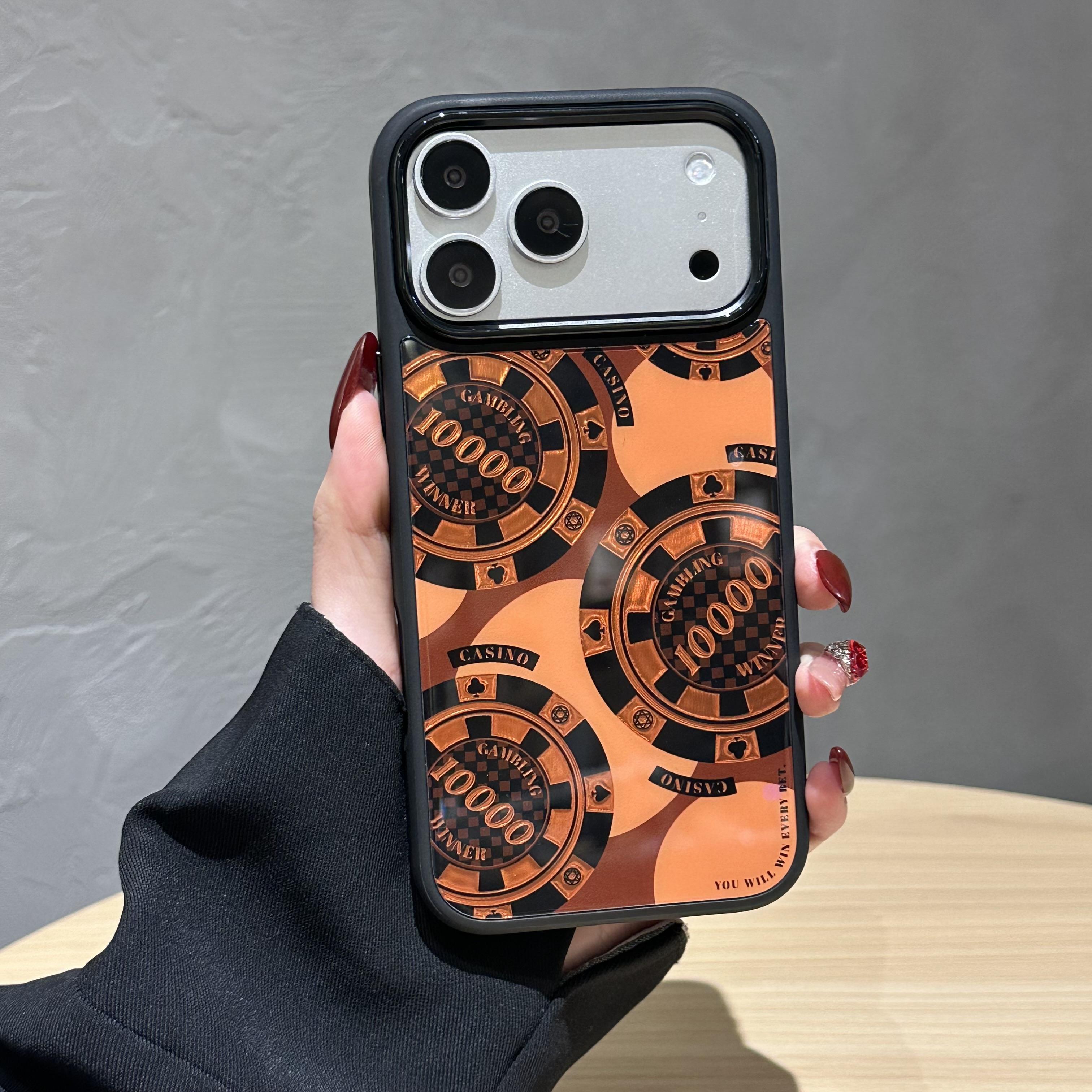 Unique coin-patterned phone case compatible with iPhone 17 Pro Max, Air, 16 Pro, 15 Plus, 14, 13, and 12. Magnetic protective case for full camera protection, premium gold-plated gradient finish, shockproof and scratch-resistant.