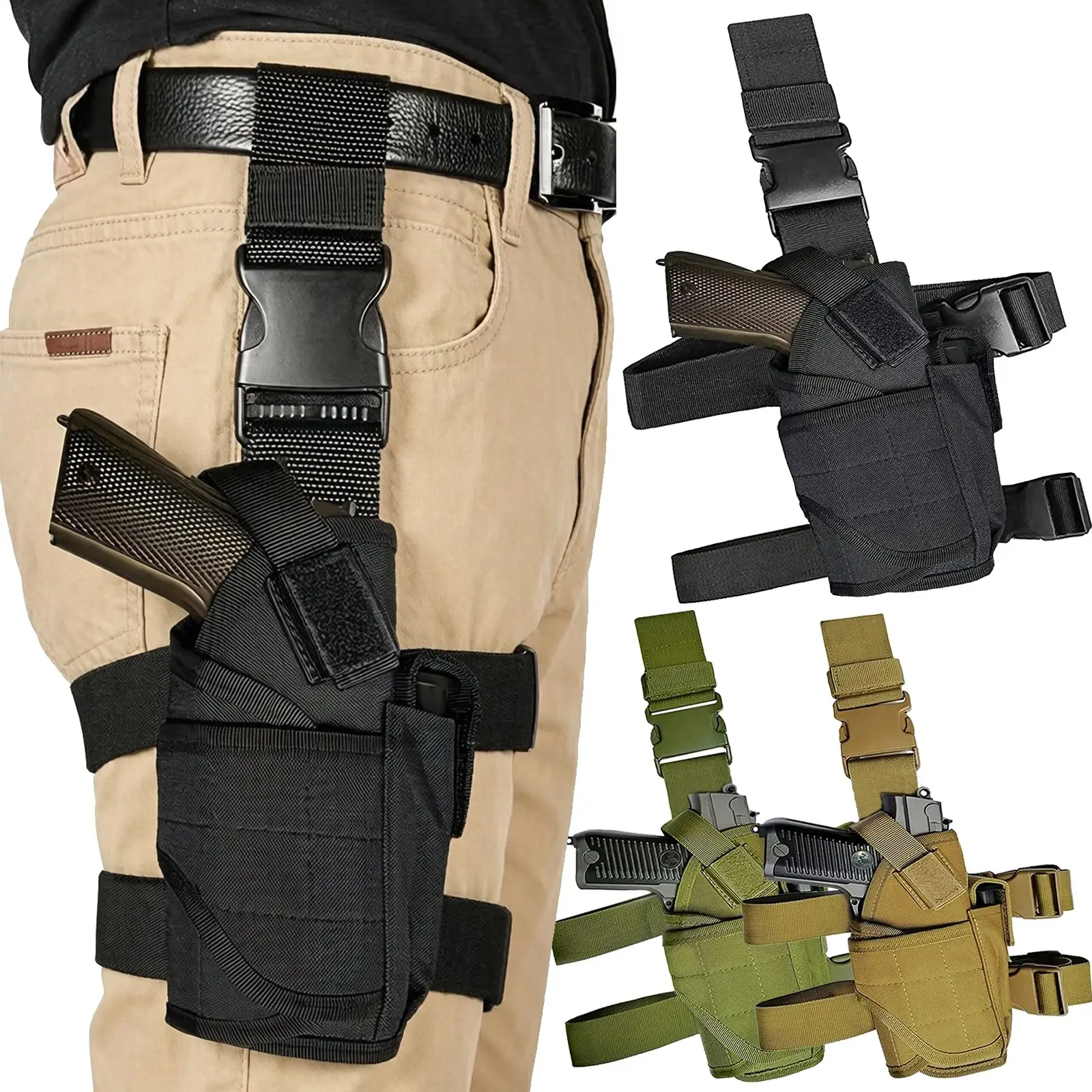 Tactical Leg Holster - Right-Handed Universal Tactical Equipment, Adjustable Secure Thigh Harness with Magazine Attach for Outdoor Hunting, Universal Leg Holster