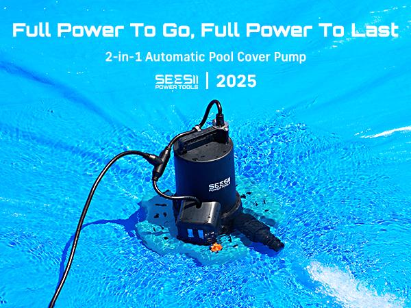 SEESII 1/3HP Pool Cover Pump Automatic On/Off 3035GPH Submersible Water Pump with Filter Net 25ft Cord Check Valve for Swimming Pool Hot Tubs Pond#SummerVibes