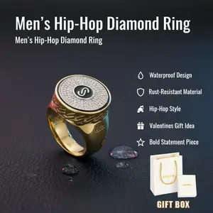Men's Hip-Hop Style Round Diamond Ring – Waterproof, Rust-Resistant, Trendy & Bold Design, Perfect Valentine's Day Gift for Him