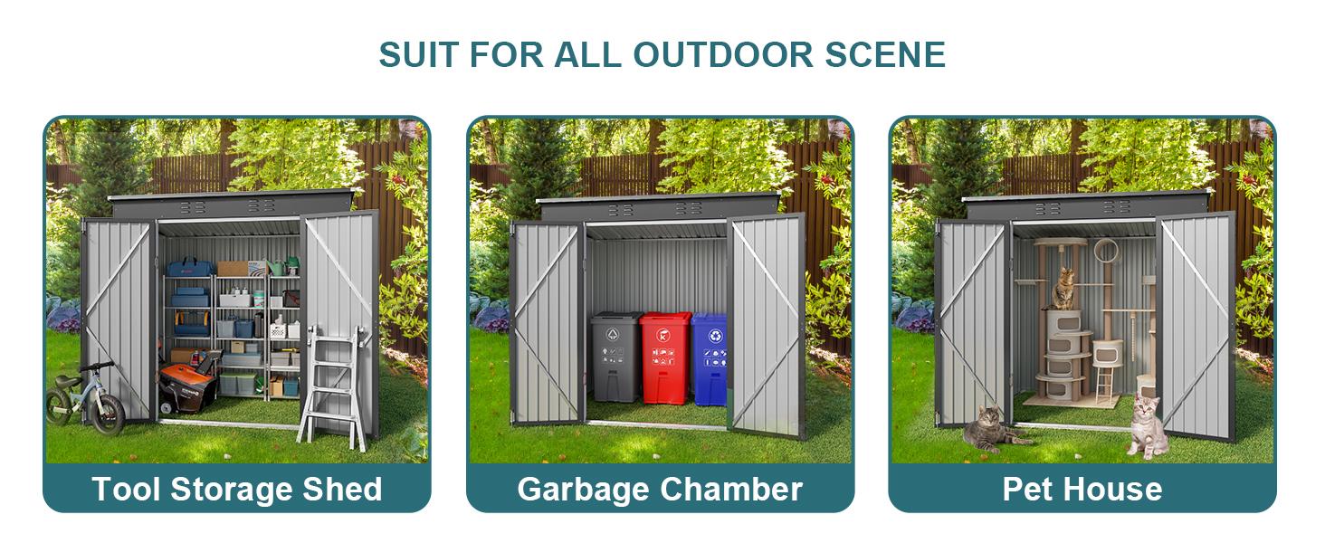 Gizoon 6' x 4' Outdoor Storage Shed with Double Lockable Doors, Anti-Corrosion Metal Garden Shed, Waterproof Shed Outdoor Storage Clearance for Backyard Patio Lawn-Dark Gray Drawers Adjustable