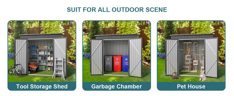 Gizoon 6' x 4' Outdoor Storage Shed with Double Lockable Doors, Anti-Corrosion Metal Garden Shed, Waterproof Shed Outdoor Storage Clearance for Backyard Patio Lawn-Dark Gray Drawers Adjustable