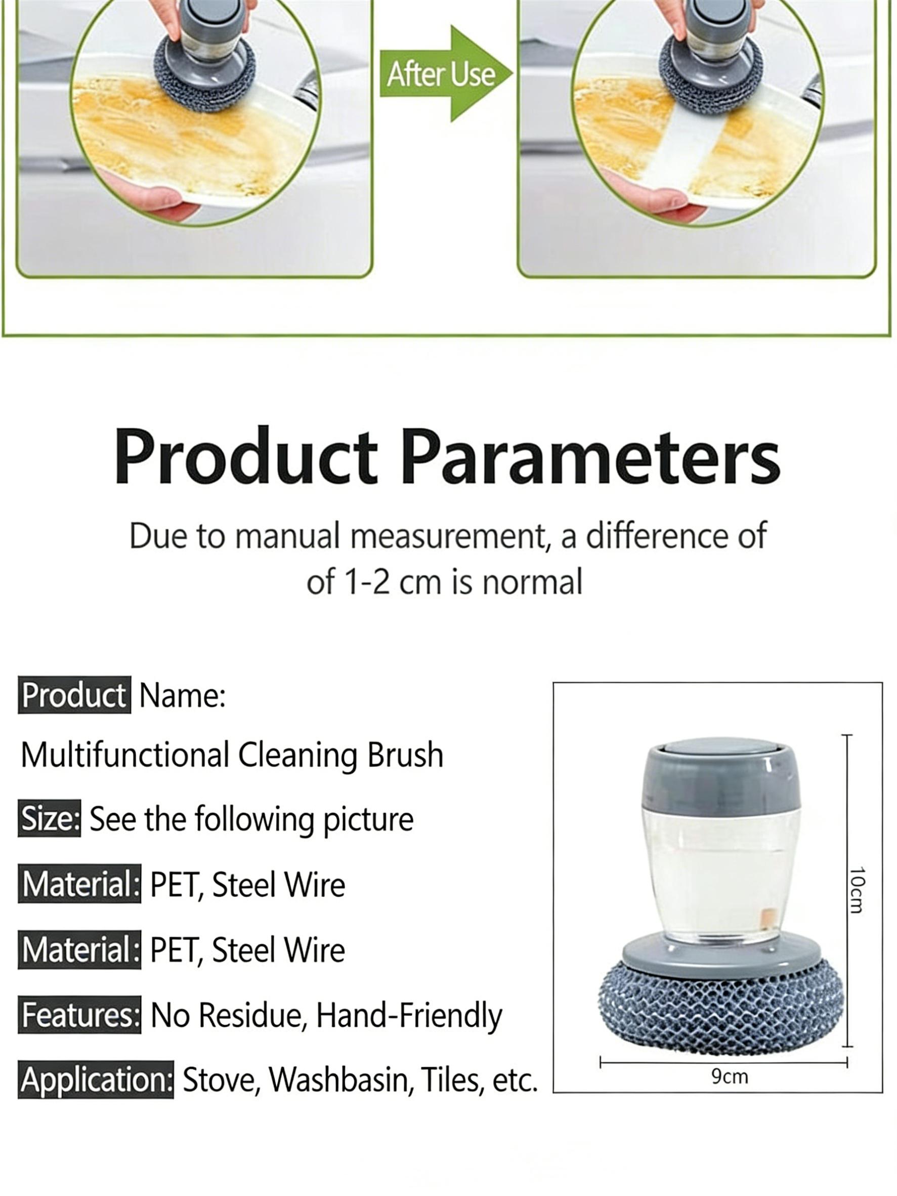 Comfort Handle Soap Dispensing Palm Brush - Automatic Liquid Release for Kitchen Sink Pot Bowl Deep Cleaning.