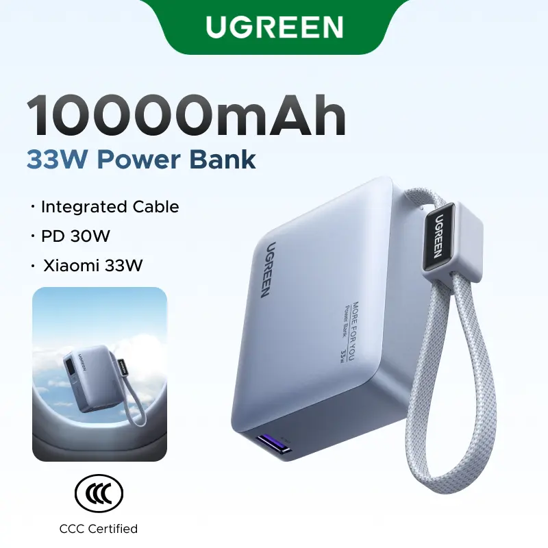 UGREEN 10000mAh 33W PD Small Mobile Battery Power Bank, Mini Portable Fast Charging Pocket Charger for Smartphone, iPhone 17-14 Pro Air, Xiaomi, Samsung S24 (1USB-A+1USB-C+1USB-C Cable) | DealsForYouDays TikTok Shop Back to School, Chargeable