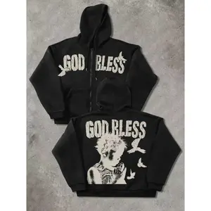 Men's casual sports hoodie, full zipper, letter print design, comfortable and fashionable, suitable for daily wear in autumn and winter