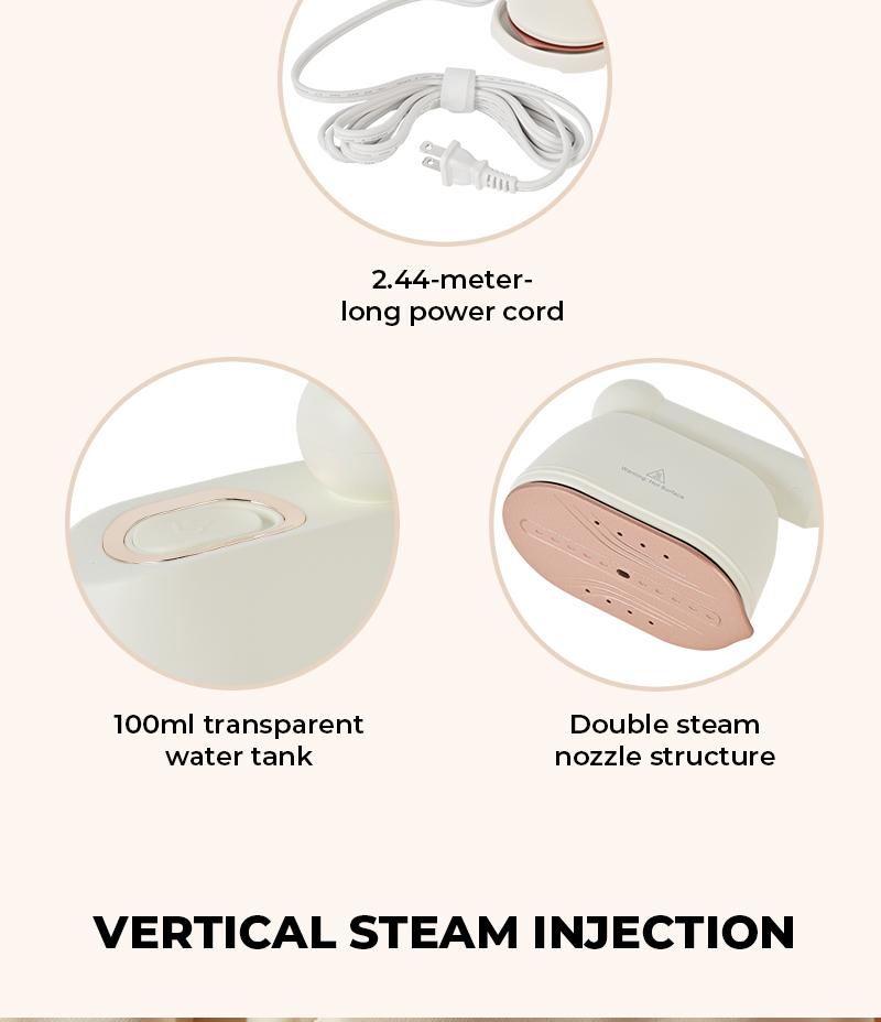 Pukomc 1050W Mini Handheld Steam Iron – Quick Heat, Dual Nozzles, Rotating Handle for Easy Wrinkle Removal, Compact & Lightweight.