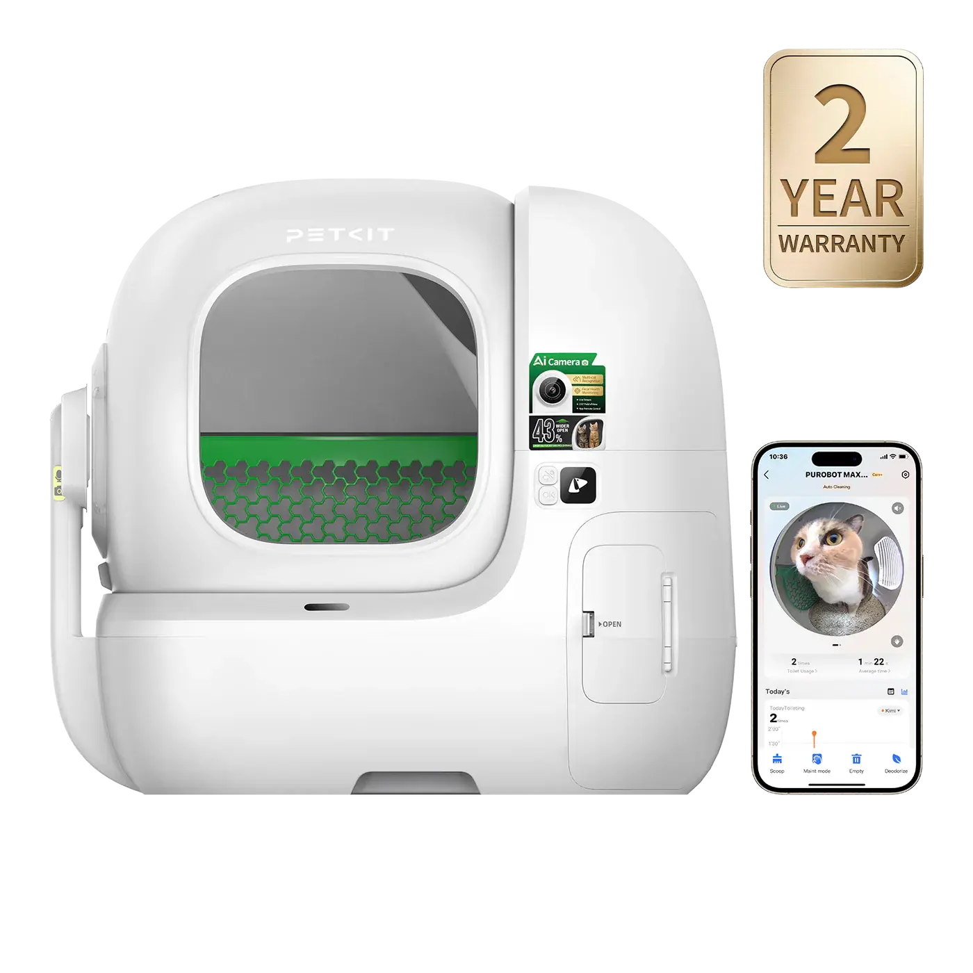PETKIT Purobot Max Pro 2 AI-Camera Self Cleaning Cat Litter Box, 210° Wide Angle Lens, Automatic Cat Litter Box for Multiple Cats, 5G&2.4G WiFi/App Control/Odor-Free,back to school