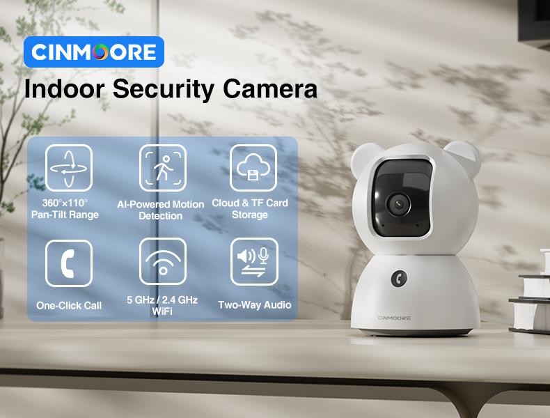 【FLASH SALES】 CINMOORE 2.5K Indoor Security Camera pet camrea WiFi 360° Pan-Tilt AI Motion Detection Two-Way Audio Night Vision Clear Monitoring Recording Baby Crying baby monitoring cameras for home 360 camera mini camera Sd Button Card