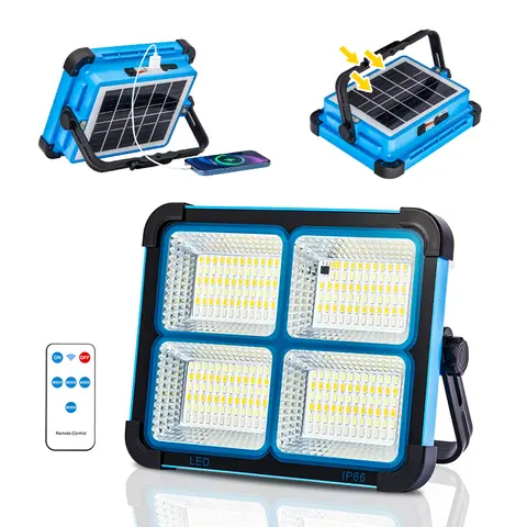 Qawtor Solar Rechargeable LED Work Light - 288 Super Bright 5730 Beads Floodlight, USB & Type-C Charging, 5 Lighting Modes, IP66 Waterproof, Magnetic, SOS Emergency Signal, Adjustable Stand, Portable  Light for Camping, Car Repairs, tiktokshopbacktoschool