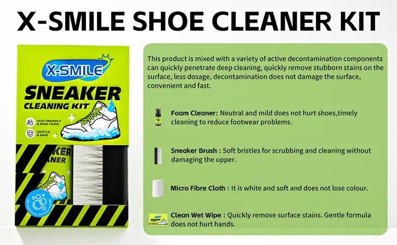 X-SMILE Shoe Care Kit (1 set): Sports shoe cleaning and care kit including dry cleaner, stain removal wipes, sports shoe cleaner, dedicated cleaning tools—an essential for shoe care.