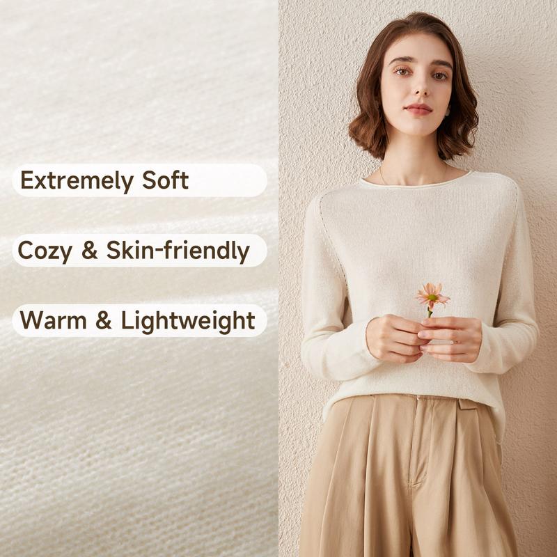 COMOBOCA 100% Cashmere Womenswear Tops, Long Sleeve Regular Fit Knitwear Sweater for Cozy Winter, Lightweight & Figure-Flattering Design, Soft Luxurious Feel