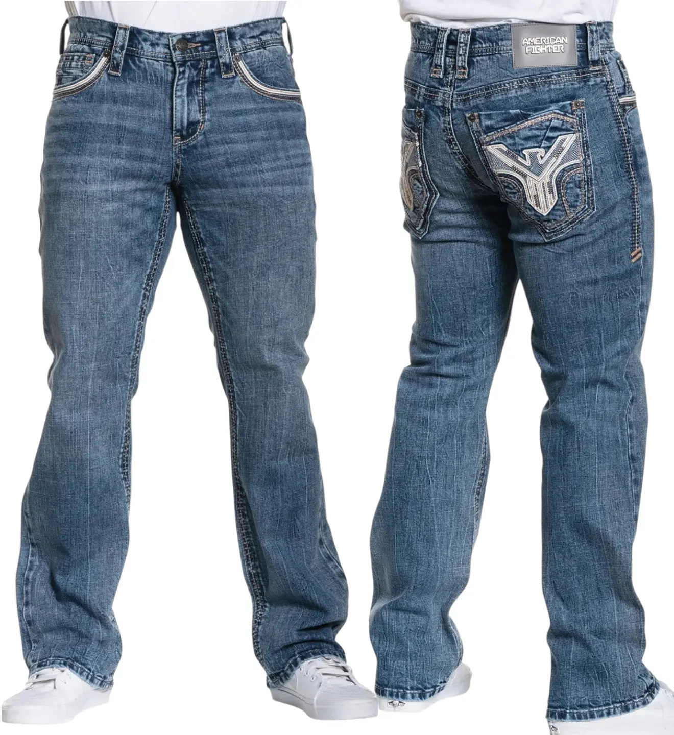American Fighter Men's Walker Bootcut Jeans, Mid Waist Stretch Cotton Denim with All Season Wear, 32" Inseam, Denim Look Jeans, Bootcut Men's Jeans