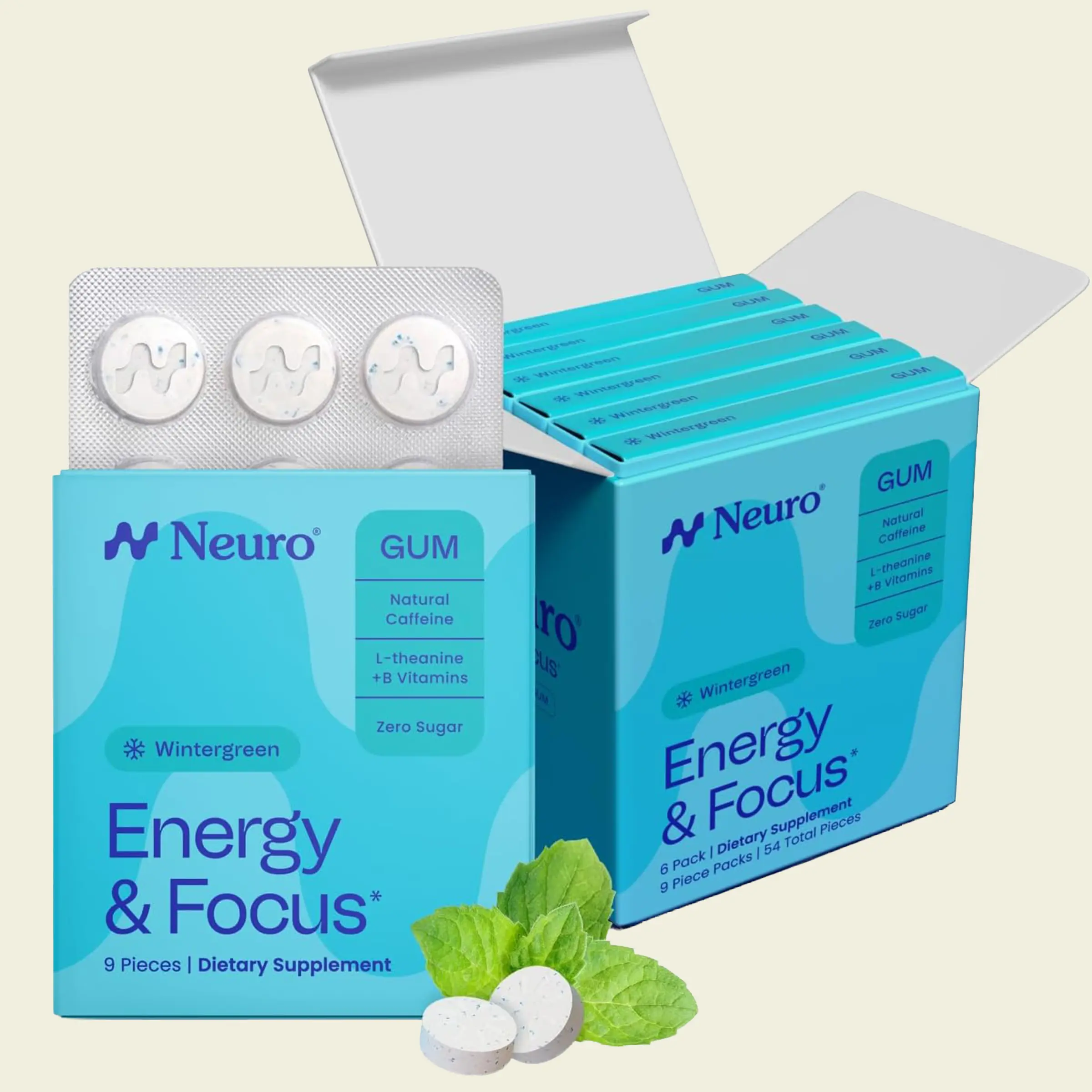 Neuro Wintergreen Energy & Focus Gum/Mints - Sugar Free with Natural Caffeine, L-theanine, Vitamin B12 & Vitamin B6