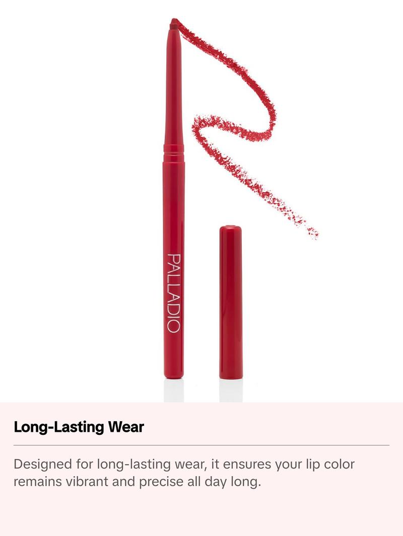 Palladio Retractable Waterproof Lip Liner High Pigmented and Creamy Color Slim Twist Up Smudge Proof Formula with Long Lasting All Day Wear No Sharpener Required