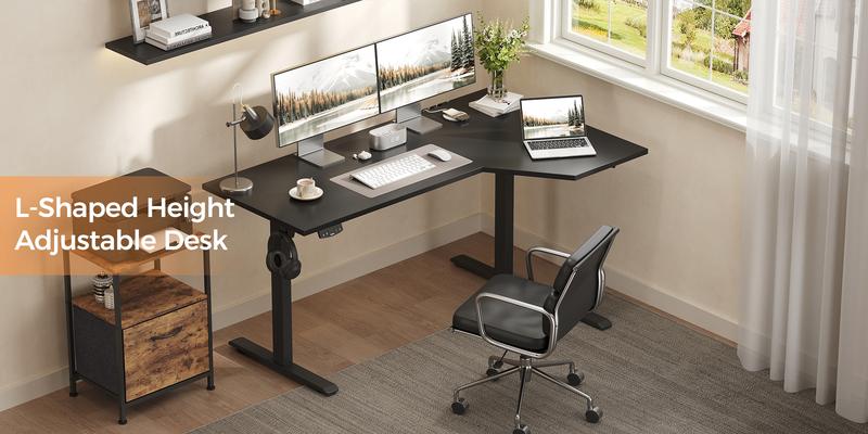 Agilestic L-Shaped Electric Standing Desk, Height Adjustable Sit-Stand Desk for Home Office, Ergonomic Computer Desk with Splice Board, Black/Rustic Brown/White/Oak