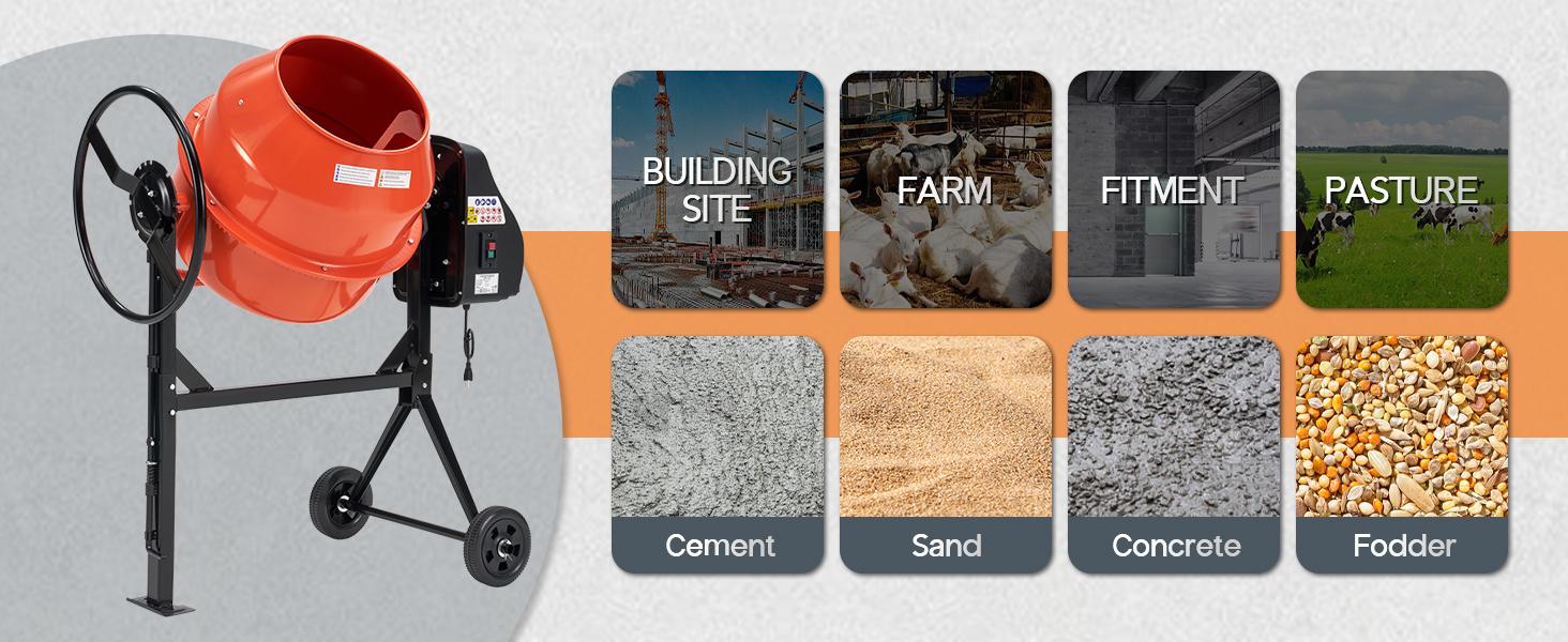 AMERLIFE 4.9 Cu.Ft. Electric Cement Mixer,550W/375W Portable Concrete Mixing Machine with 140L Drum, 110V Motor, 30RPM Rotation for Mortar, Stucco, and Feed