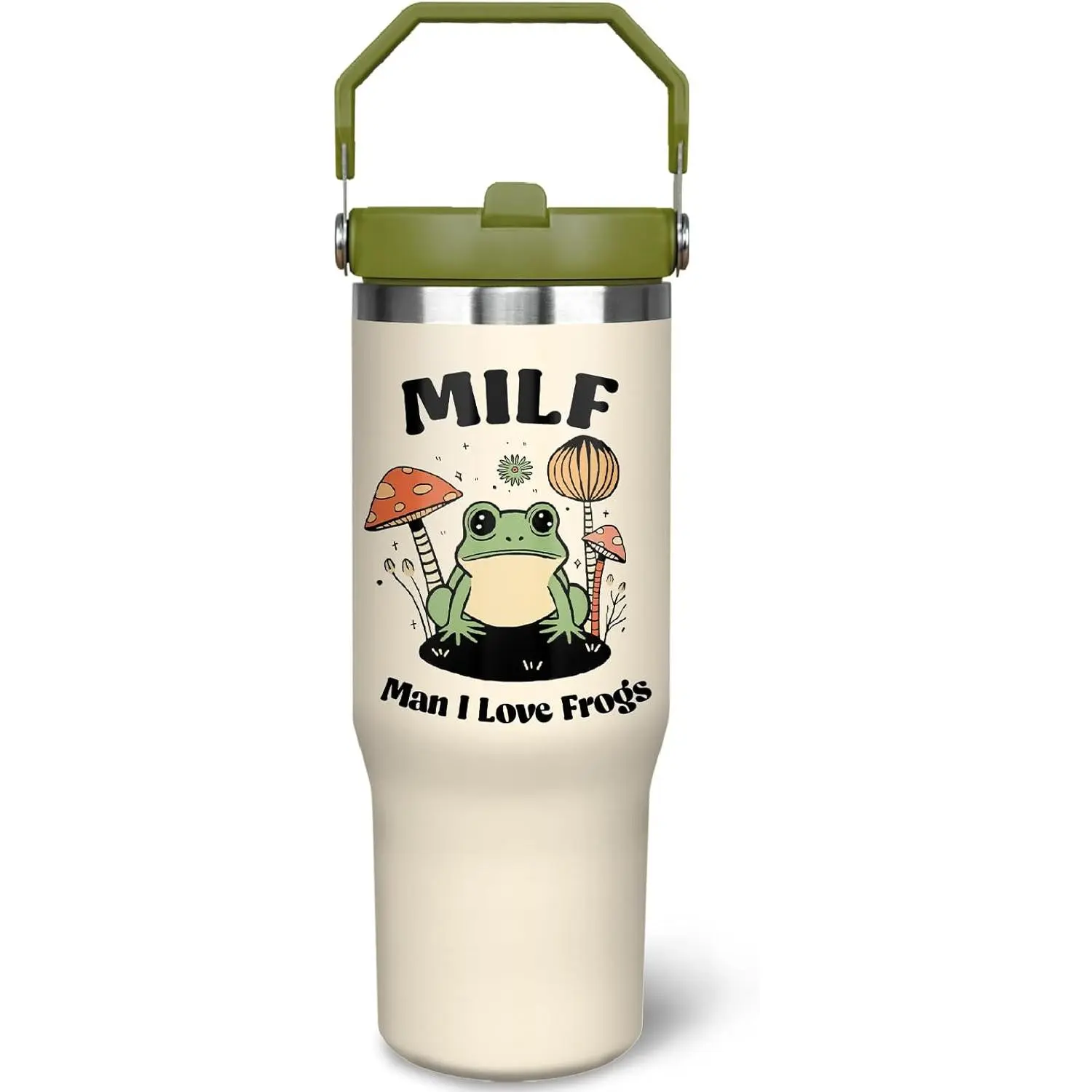 Women's 30oz Thermal Cartoon Frog Animal Stainless Steel Mug - Vacuum Insulated Leakproof Flask, Ergonomic Handle, Foldable Straw, Lid, Portable for Camping, Ideal Adult Gifts, Flasks