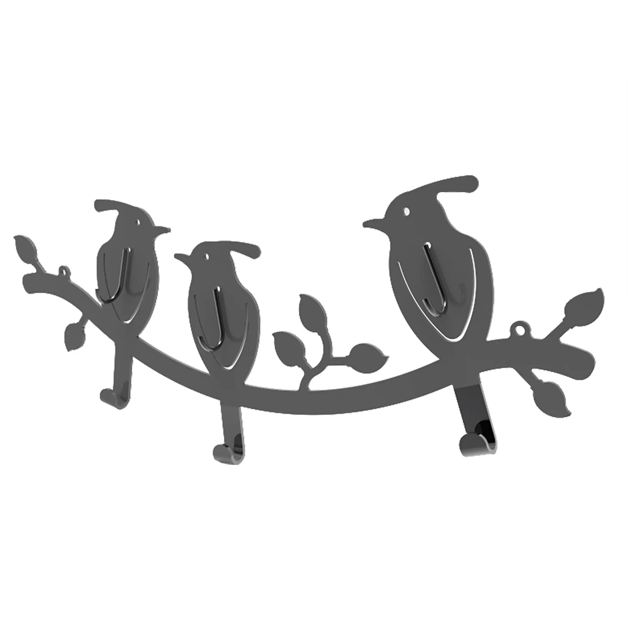 FixtureDisplays® 6-Hook Bird-Design Black Wall Mounted Metal Rail/Garment Rack for Hanging Coats/Towels 16108-NF