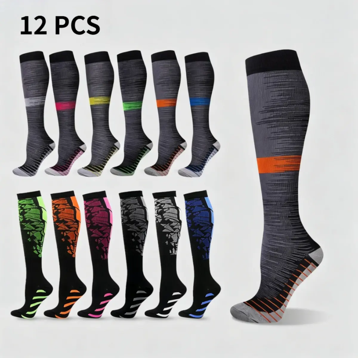 Copper Compression Socks, 12 Pack for Men and Women, Plain Cushioned Breathable Athletic Socks for Running and Sports, 12 Pcs-Mixed Colors, Menswear, Casual, Outdoor, Soft Breathable Socks