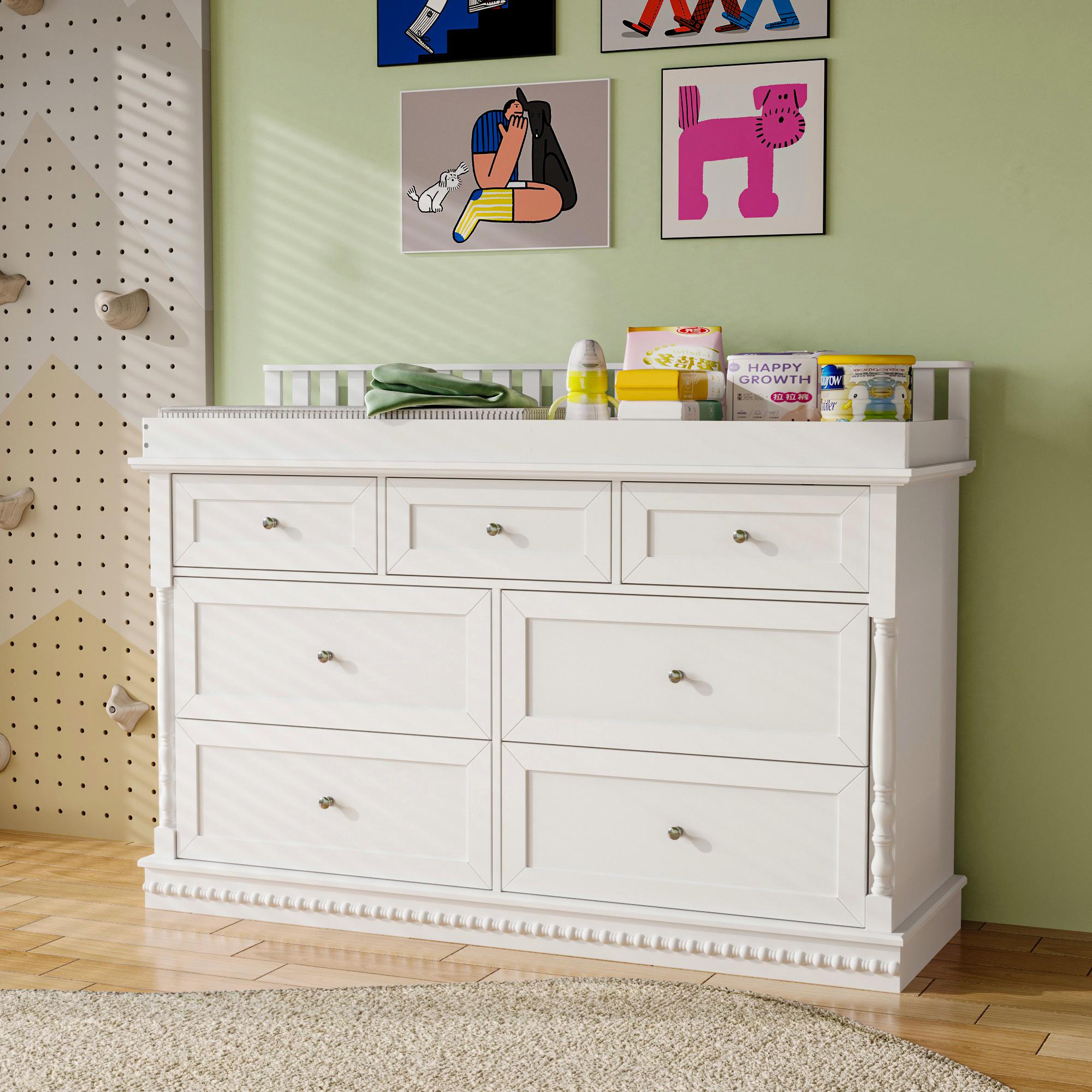 FUFU&GAGA 5-Drawer Dresser with Open Shelves, Modern White Chest of Drawers with Knobs, Storage Cabinet for Bedroom & Living Roomfor the Bedroom Furniture Organizer