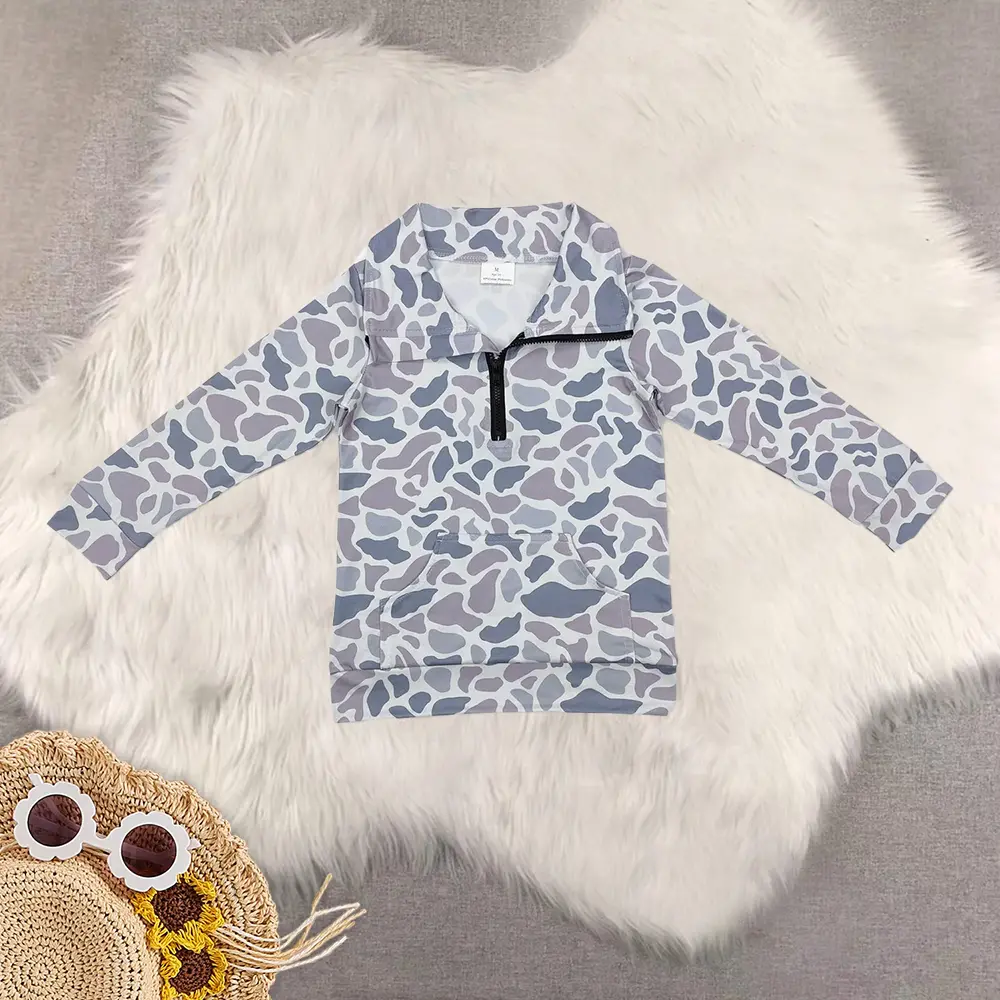 New Clothes Kids Zip Pullover Long Sleeves Grey Camo Pocket Tactical Children's Jacket for Outdoor Activities