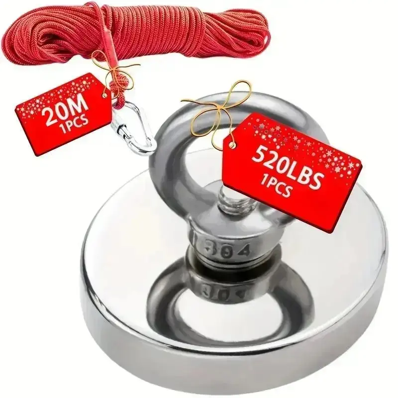 Heavy-duty, powerful fishing magnet set, 2.4-inch 500 lb strong magnets, with high-quality lanyard, heavy-duty bolt with eye bolt, super strong magnets with rings for lifting and retrieval, Strong Magnetic