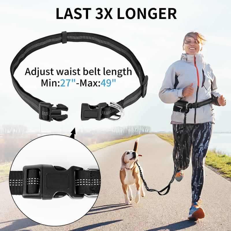 PetStars Hands Free Dog Leash with Zipper Pouch, Dual Padded Handles and Duarable Bungee  Adjustable Waist Belt (27" - 49") Up to 120 lbs, Suit for Medium to Large Dogs Walking, Jogging and Running