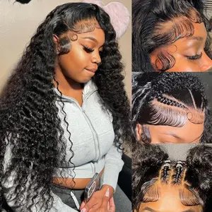 30 Inch Deep Wave Lace Front Wigs Human Hair 13x6 HD Lace Front Wigs Pre Plucked Brazilian Curly Human Hair Wig 200 Density Glueless Frontal Wigs For Black Women