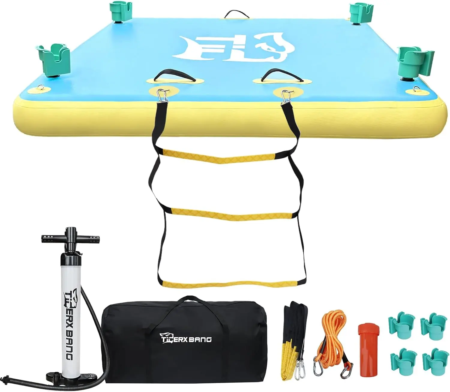 TGERXBANG Inflatable Dock Floating Platform with Cup Holders 6x5ft Floating Island for Lake Pond Ocean Pool Floats