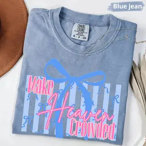 Comfort Color Make Heaven Crowded Bow T-Shirt, Cute Coquette Christian Aesthetic Christian TShirt, Preppy Religious Tee Jesus God T Shirt