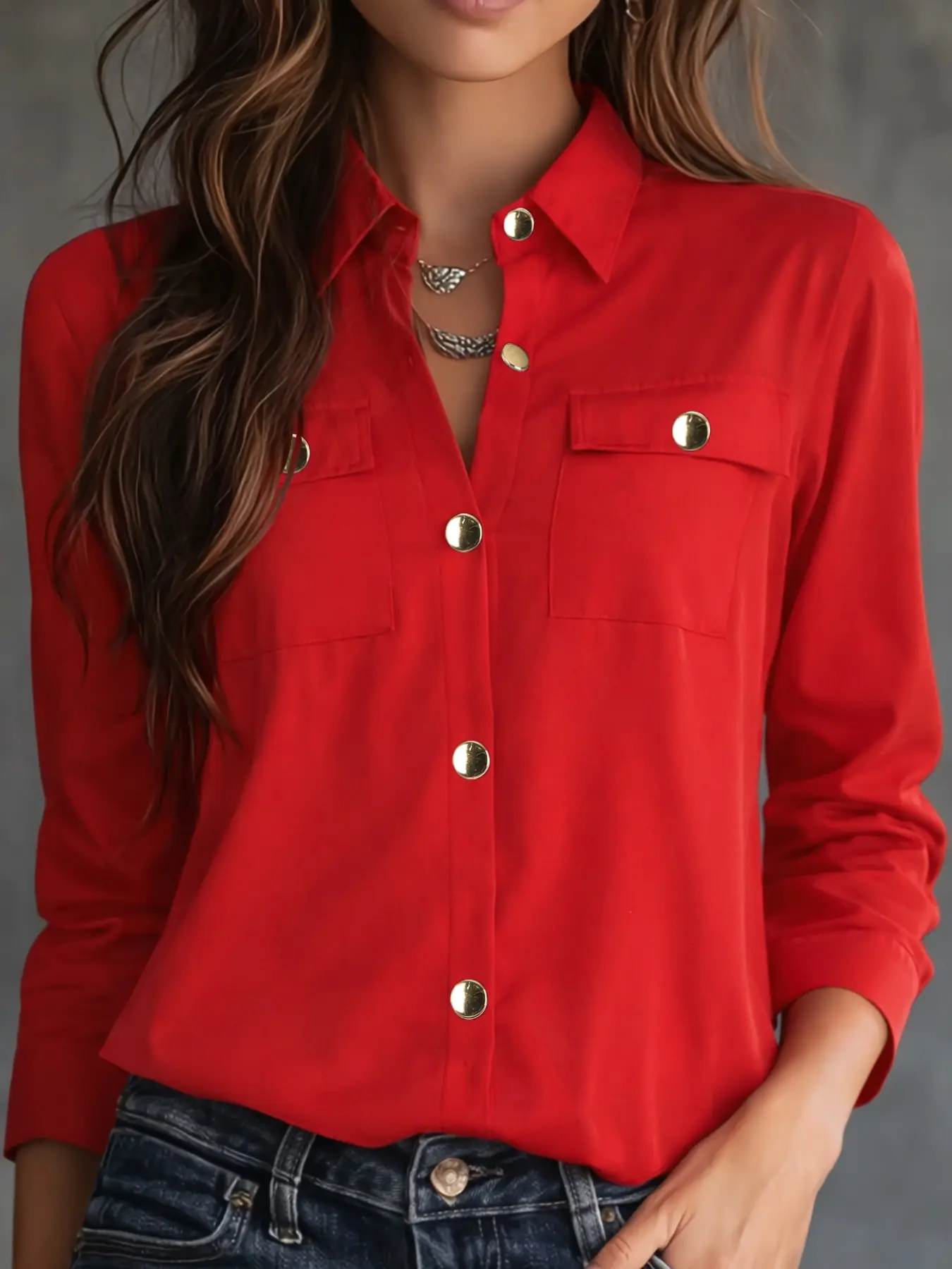 Women's Long-Sleeve Collared Shirt All Season Blouse Top Button Down Front, Casual yet Professional Work Attire with Elegant Button Closure Blouses Shirts Tops