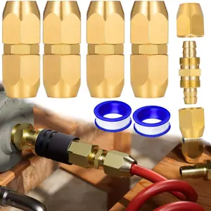 4PCS Soild Brass Reusable PU Hose-End Repair Fitting Air Hose Splicer For 1/4-Inch ID Hose,1/4" Air Hose Repair Fitting