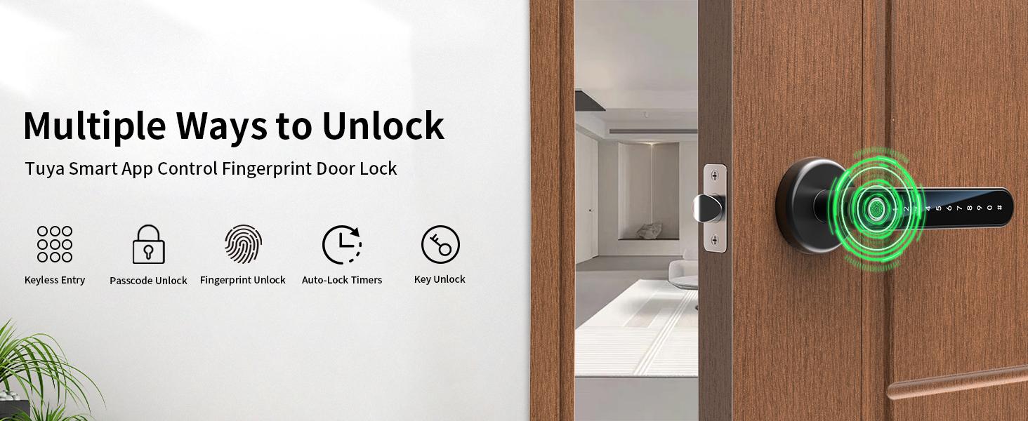 [Father's Day Gift]Smart Fingerprint Door Lock with App Control, 1 Count Keyless Entry Lock with Keypad Handle, Digital Electric Biometric Smart Door Lock for Bedroom, Keyless Entry Door Handle - Spring Glow Up