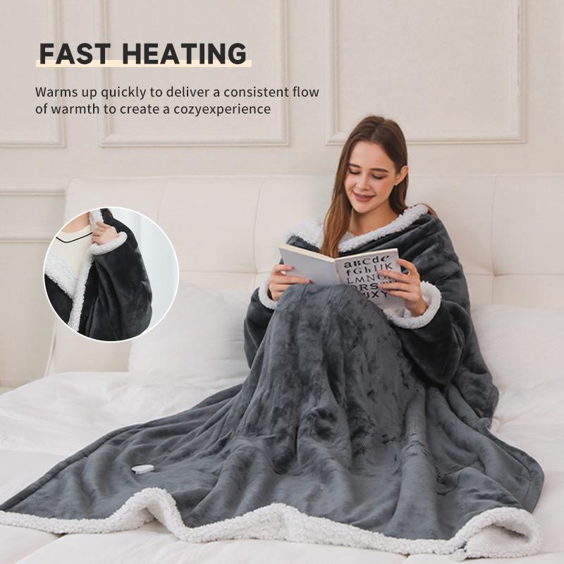 Wearable Heated Blanket，Portable Electric Heated Throw Blanket with Sleeves & Foot Pocket 50"x70"+14" Electric Snuggle Throw, 6 Heating Settings, 1-12H Auto Shut-Off,Machine wash,Perfect Gift for Her/Him/Family Use at Home or Office