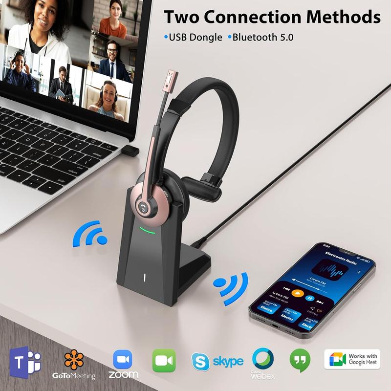 Bluetooth Headset,Trucker Wireless with Mic,Bluetooth Headset with Dual Noise Cancelling Microphone & Mute Button, 55Hrs Working Time PC Headset for Cell Phones, Computer, Truck Driver Audio Headphone