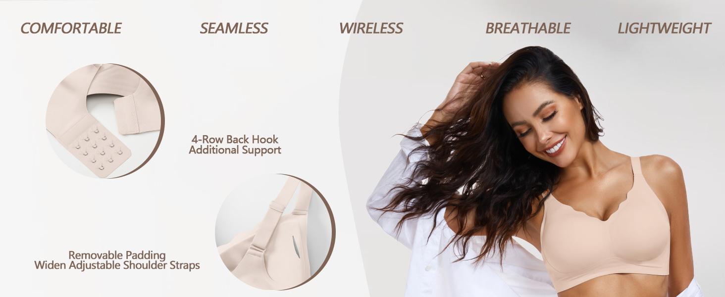 OEAK Women Seamless Jelly Bras No Underwire Scalloped Push Up Bras Soft Wireless Comfort Full Coverage Everyday Bra Womenswear Adjustable