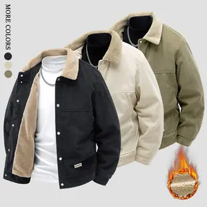 Men's Winter Corduroy Lined Fleece Collar Single Breasted Jacket - Thick Warm Coat with Ribbed Cuffs & Fashion Front Placket; Perfect for Outdoor Hiking, Jogging, Fishing, Gym Workouts or Casual Daily Wear; Fleece Lining Provides Windproof Structure.