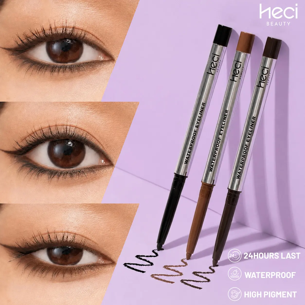 HECI BEAUTY Waterproof Gel Eyeliner, 24HR Long Lasting & Smudge Proof Twist-Up Pencil, Smooth Creamy Formula, Matte Finish in Black & Brown, Brown Eye Liner, Smudge Proof Eyeliner, Long Lasting Eyeliner