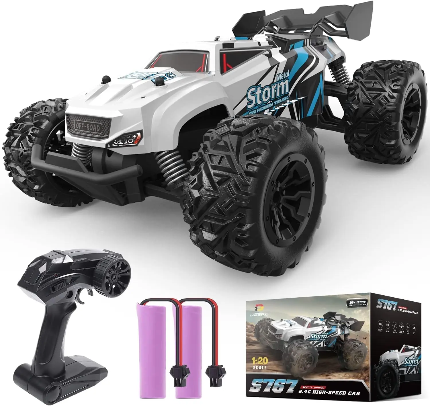 DEERC 2.4GHz All Terrain Off Road Rock Crawler Remote Control Truck Toy - 500mAh Built-in Li-ion Batteries (2 for 40 Min Play), USB Powered, Car Theme, Includes Remote, Beginner-Friendly Boy Gifts for 4-12 Year Olds, None,back to school