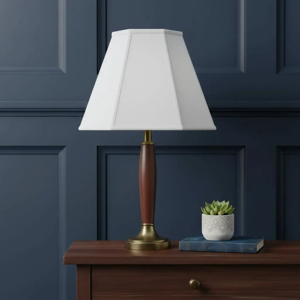 White Linen Piped Empire Lamp Shade - 360 Stand, 13x20x20 in, Linen Fabric, Piped Detail, Light-Diffusing, Traditional Look, Lighting Accessory for Bedroom, Living Room