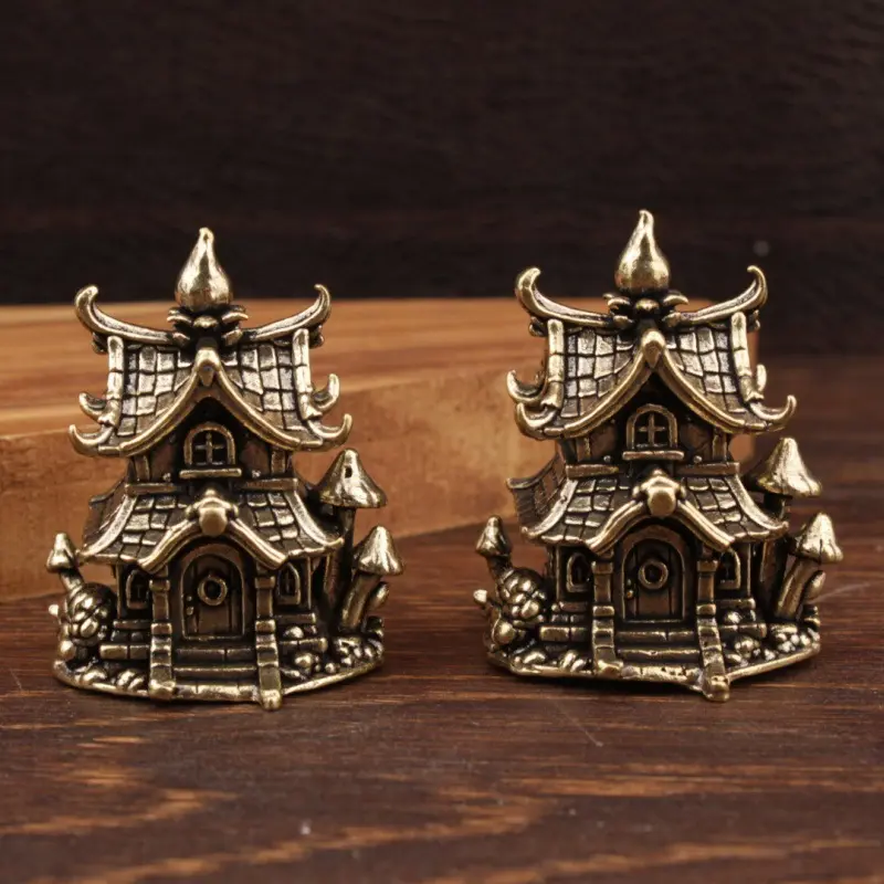 Bestselling Brass Castle-Shaped Ornaments - Handcrafted 3D Ancient-Themed Mini House Architectural Home Decor, Room Decor Collectible Statues